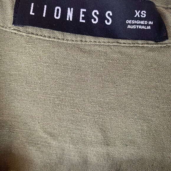 Lioness XS Olive Green Long-Sleeve Ruched Button-Up Mini Dress Linen - Picture 5 of 9